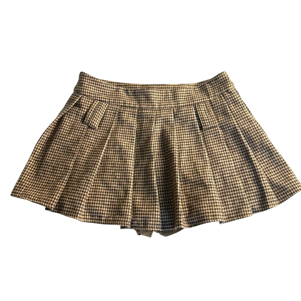 Commense Brown Houndstooth Pleated Skort Mini Skirt Size S OA230828029